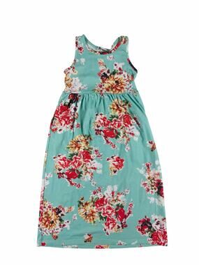 Jxstar Girls Aqua Floral Sleeveless Maxi Dress Size 110 3-4 Years